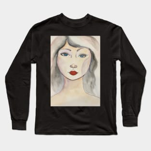 blue eyed woman portrait Long Sleeve T-Shirt